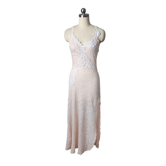 CLAIRE PETTIBONE x VINTAGE Peach Lace dress floral size L‎ - Picture 1 of 11